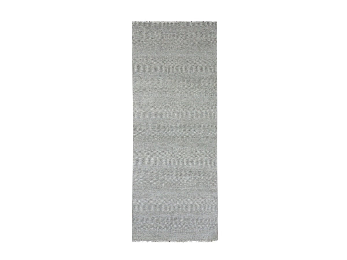 Modern / Contemporary hand-knotted wool runner in Gray, 4' x 10'6" — SKU O079717