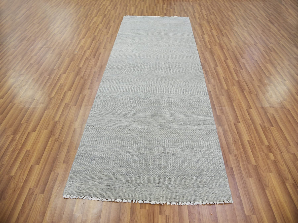 Modern / Contemporary hand-knotted wool runner in Gray, 4' x 10'6" — SKU O079717 (view 2)