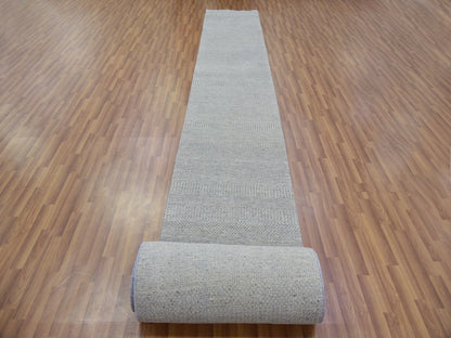 Modern / Contemporary hand-knotted wool runner in Gray, 2'7" x 32'1" — SKU O079718 (view 2)