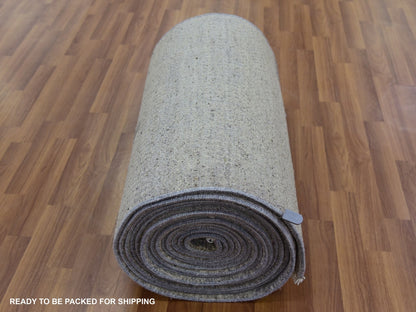 Grey 2'7" x 32'1" Modern / Contemporary Hand knotted Wool Rug - Sku: O079718