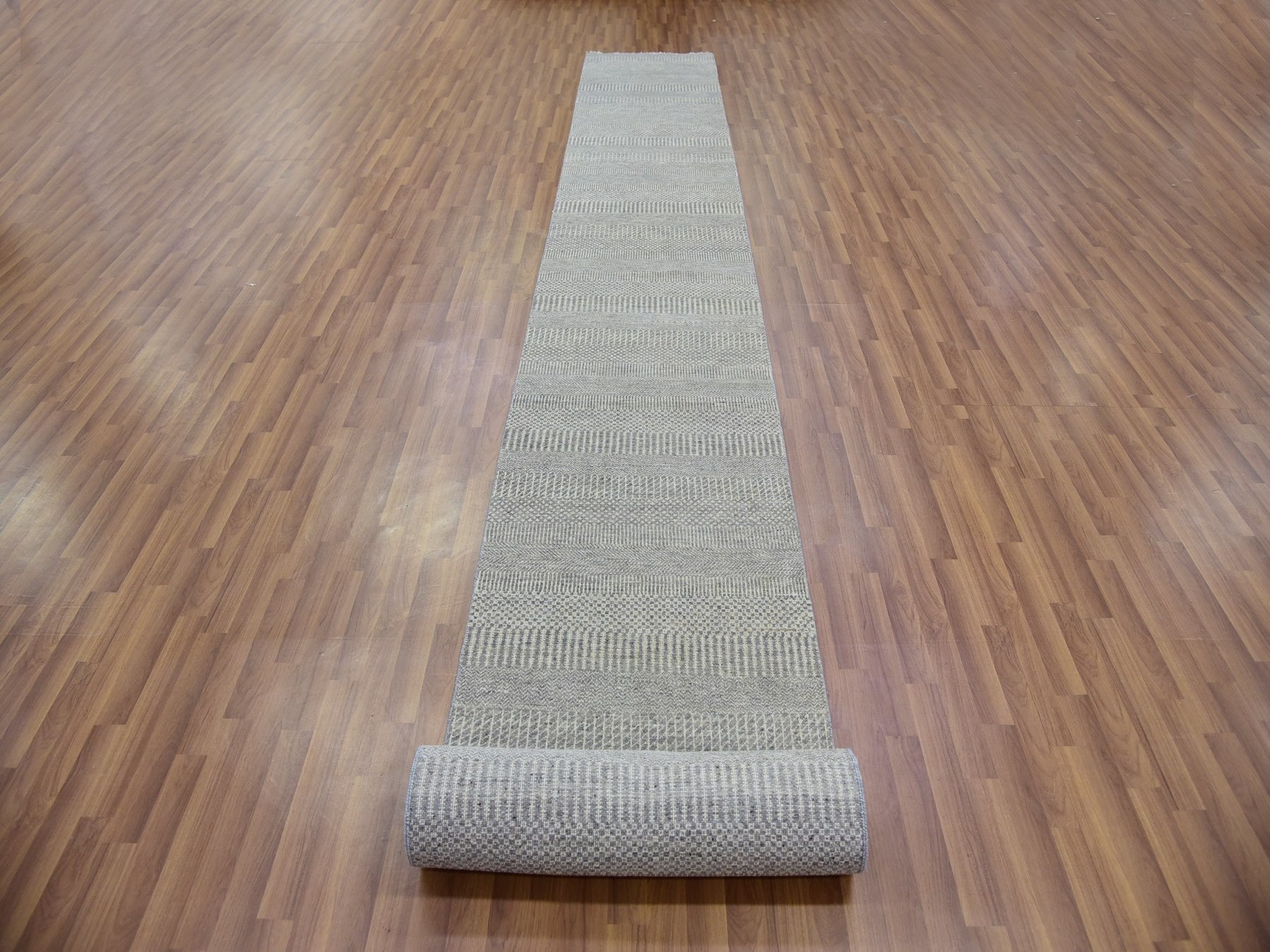 Modern / Contemporary hand-knotted wool runner in Gray, 2'6" x 21'8" — SKU O079721 (view 2)