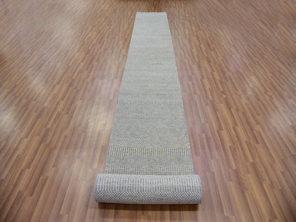 Modern / Contemporary hand-knotted wool runner in Gray, 2'6" x 21'8" — SKU O079721 (view 2)