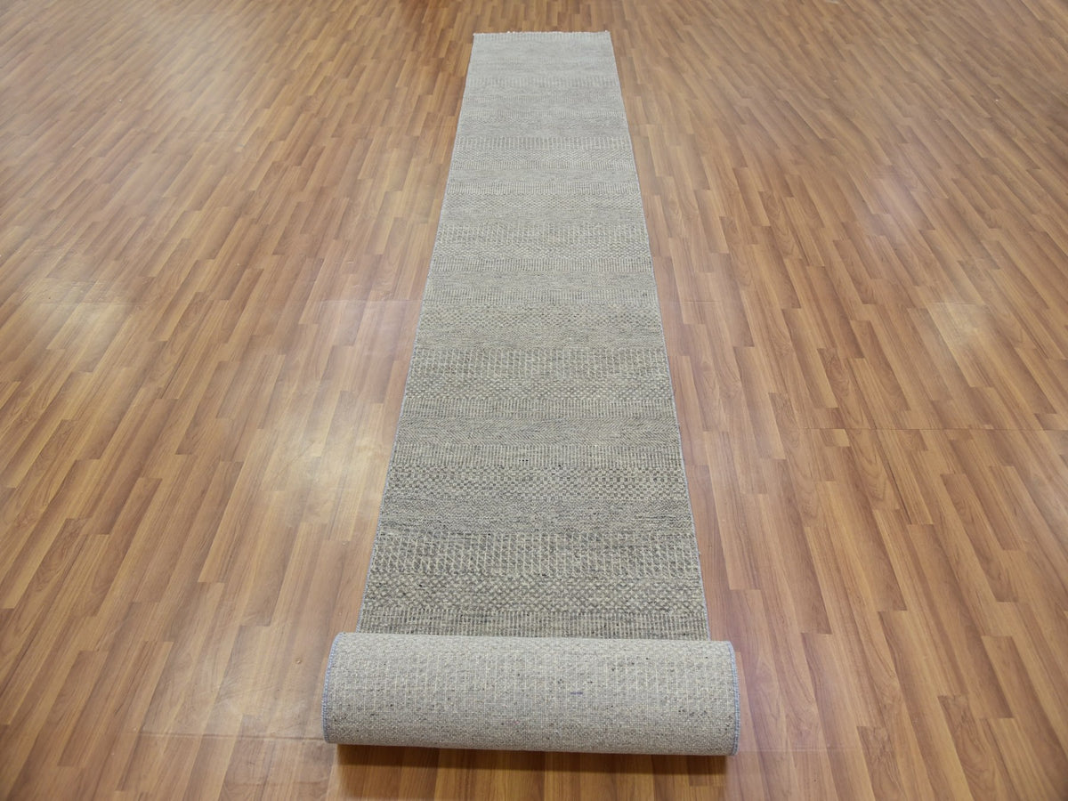 Modern / Contemporary hand-knotted wool runner in Gray, 2'5" x 18'6" — SKU O079723 (view 2)