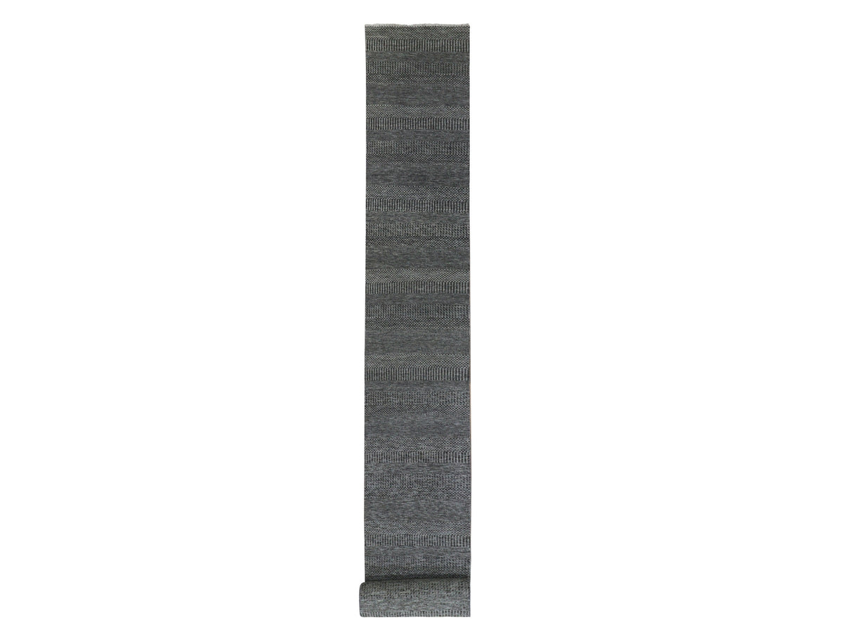 Modern / Contemporary hand-knotted wool runner in Gray, 2'7" x 26'2" — SKU O079731