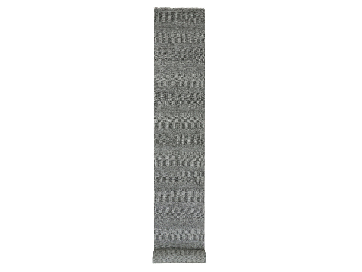 Modern / Contemporary hand-knotted wool runner in Gray, 2'7" x 19'11" — SKU O079732