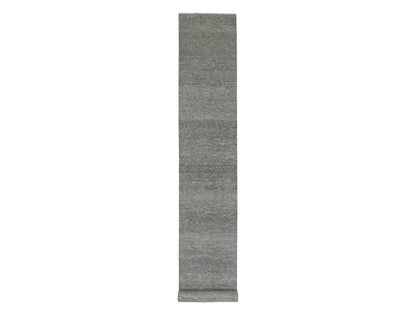 Grey 2'7" x 15'10" Modern / Contemporary Hand knotted Wool Rug - Sku: O079733