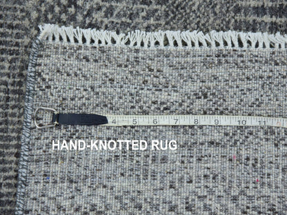 Grey 2'7" x 15'10" Modern / Contemporary Hand knotted Wool Rug - Sku: O079733