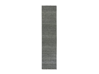 Grey 2'7" x 11'8" Modern / Contemporary Hand knotted Wool Rug - Sku: O079735
