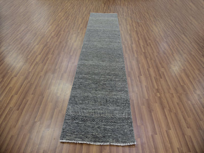 Grey 2'7" x 11'8" Modern / Contemporary Hand knotted Wool Rug - Sku: O079735