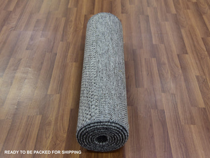 Grey 2'7" x 11'8" Modern / Contemporary Hand knotted Wool Rug - Sku: O079735