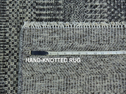 Grey 2'7" x 11'8" Modern / Contemporary Hand knotted Wool Rug - Sku: O079735