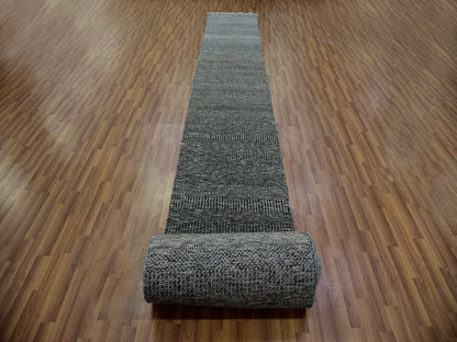 Modern / Contemporary hand-knotted wool runner in Gray, 2'5" x 32'3" — SKU O079736 (view 2)