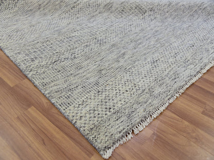 Grey 12'2" x 15'4" Modern / Contemporary Hand knotted Wool Rug - Sku: O079738