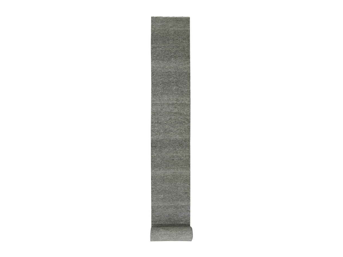 Modern / Contemporary hand-knotted wool runner in Gray, 2'4" x 27'9" — SKU O079758