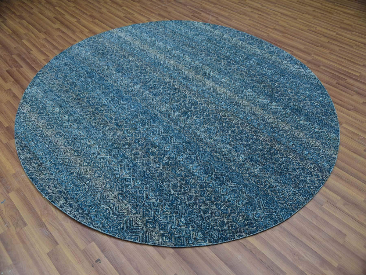 Modern / Contemporary hand-knotted wool rug in Blue, 8'0" x 8'0", SKU O079765