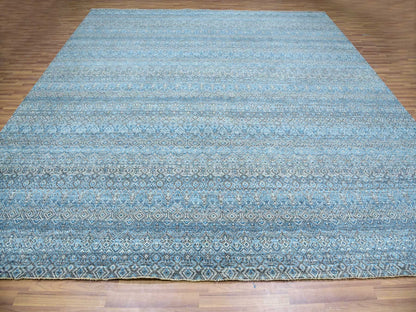Modern / Contemporary hand-knotted wool rug in Blue, 12'0" x 12'0", SKU O079768