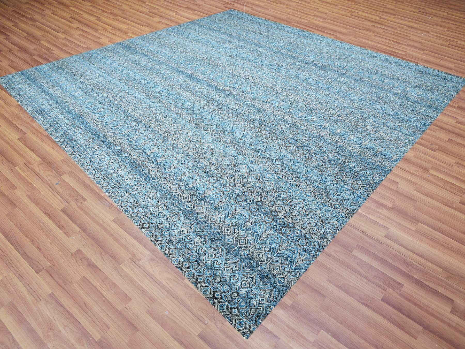 Modern / Contemporary hand-knotted wool rug in Blue, 12'0" x 12'0", SKU O079768