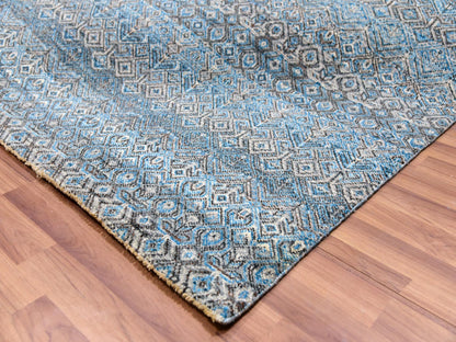 Modern / Contemporary hand-knotted wool rug in Blue, 12'0" x 12'0", SKU O079768