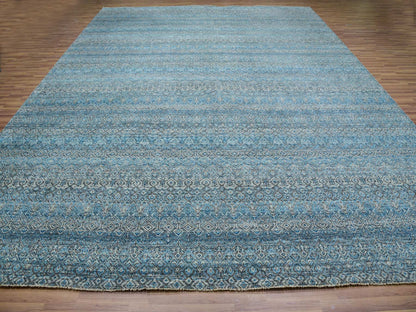 Blue 12'0" x 15'1" Modern and Contemporary Hand knotted Wool Rug - Sku: O079769