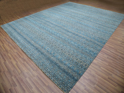 Modern / Contemporary hand-knotted wool rug in Blue, 12'0" x 15'1", SKU O079769