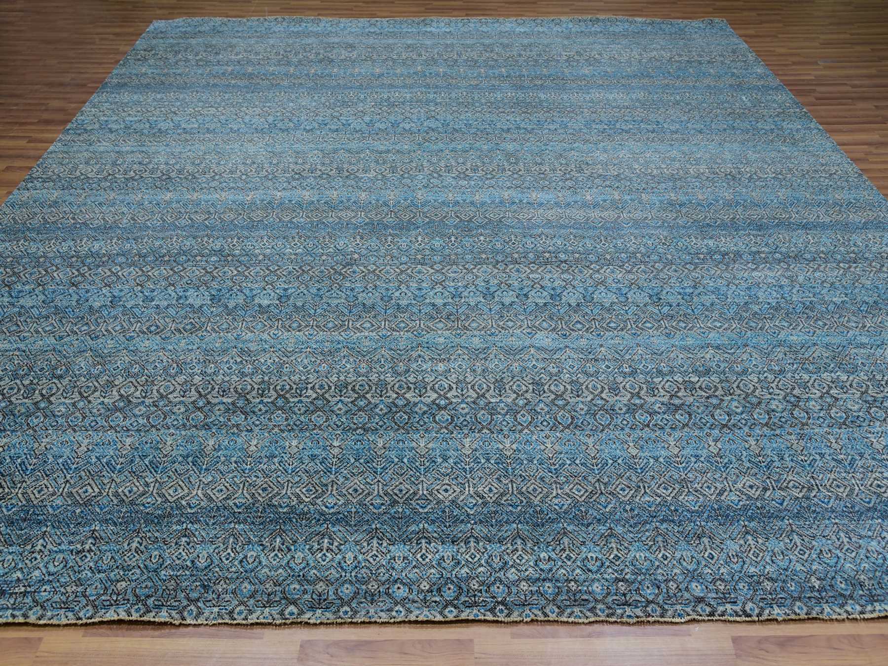 Modern / Contemporary hand-knotted wool rug in Blue, 12'0" x 12'0", SKU O079770