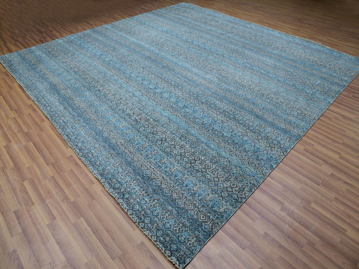 Modern / Contemporary hand-knotted wool rug in Blue, 12'0" x 12'0", SKU O079770