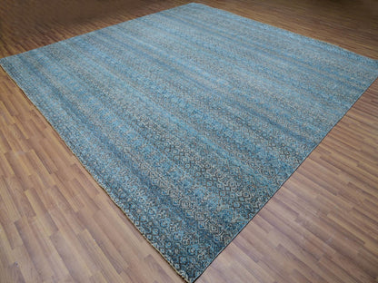 Modern / Contemporary hand-knotted wool rug in Blue, 12'0" x 12'0", SKU O079770