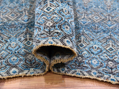 Modern / Contemporary hand-knotted wool rug in Blue, 12'0" x 12'0", SKU O079770