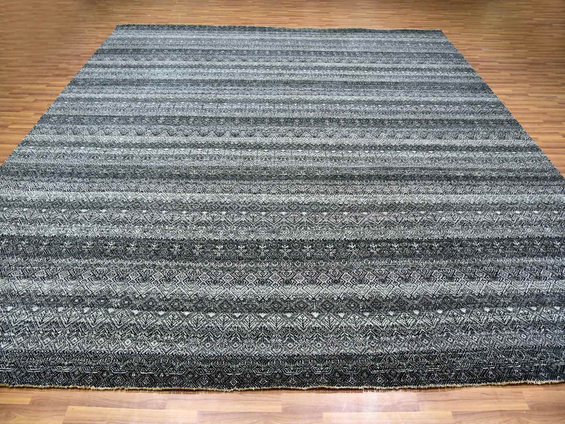 Modern / Contemporary hand-knotted wool rug in Gray, 12'0" x 11'11", SKU O079772
