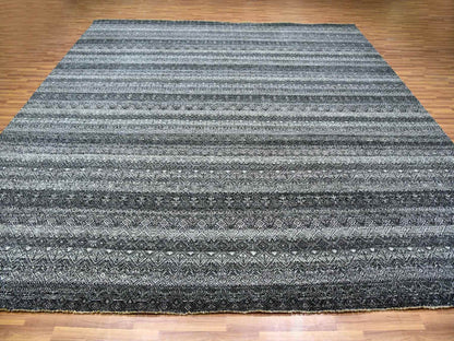 Grey 12'0" x 11'11" Modern / Contemporary Hand knotted Wool Rug - Sku: O079772
