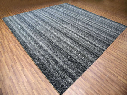 Grey 12'0" x 11'11" Modern / Contemporary Hand knotted Wool Rug - Sku: O079772