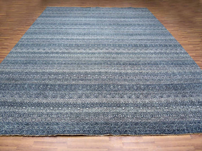 Grey 12'1" x 15'2" Modern / Contemporary Hand knotted Wool Rug - Sku: O079773