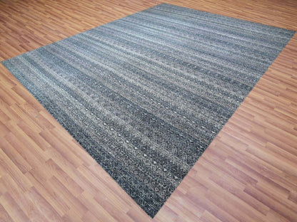 Grey 12'1" x 15'2" Modern / Contemporary Hand knotted Wool Rug - Sku: O079773