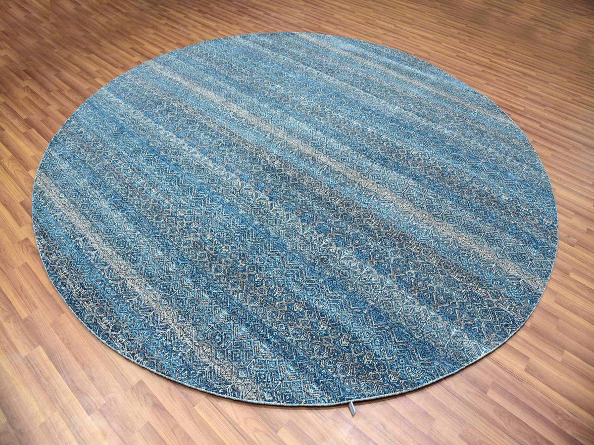 Modern / Contemporary hand-knotted wool rug in Blue, 9'11" x 10'0", SKU O079795