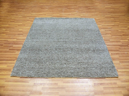 Grey 6'1" x 6'6" Modern / Contemporary Hand knotted Wool Rug - Sku: O079799