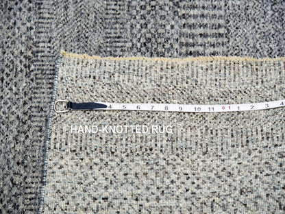 Grey 6'1" x 6'6" Modern / Contemporary Hand knotted Wool Rug - Sku: O079799
