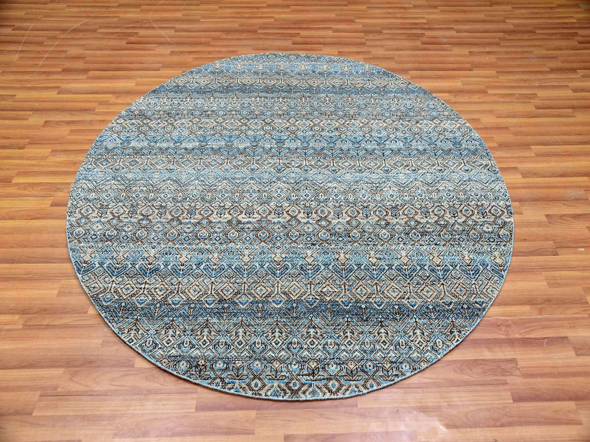 Modern / Contemporary hand-knotted wool rug in Blue, 5'11" x 6'0", SKU O079802