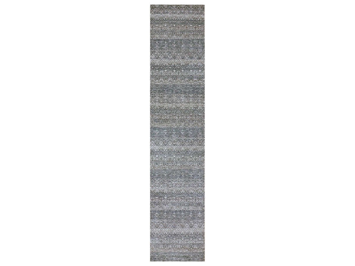 Modern / Contemporary hand-knotted wool runner in Gray, 2'6" x 12'2", SKU O079811