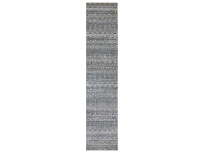 Grey 2'6" x 12'2" Modern / Contemporary Hand knotted Wool Rug - Sku: O079811
