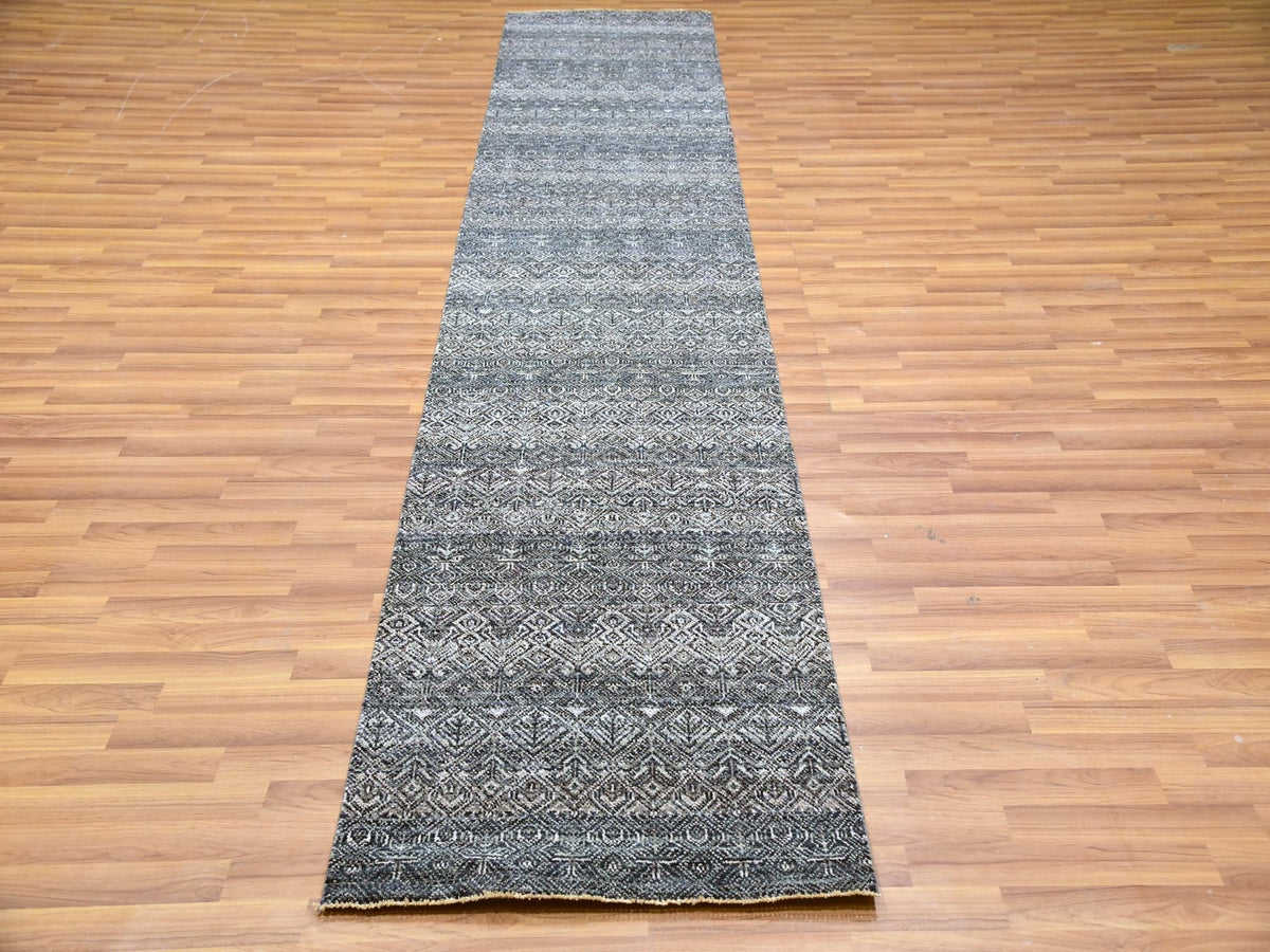 Modern / Contemporary hand-knotted wool runner in Gray, 2'6" x 12'2", SKU O079811