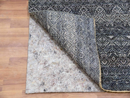 Grey 2'6" x 12'2" Modern / Contemporary Hand knotted Wool Rug - Sku: O079811