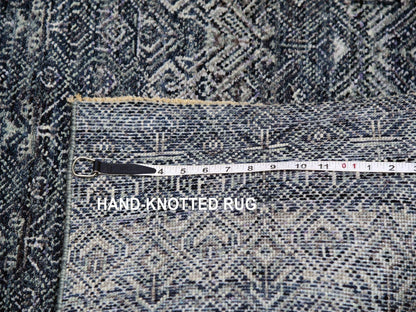 Grey 2'6" x 12'2" Modern / Contemporary Hand knotted Wool Rug - Sku: O079811
