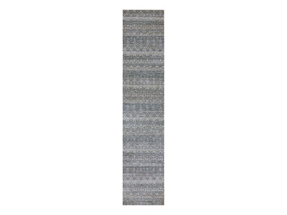 Grey 2'6" x 12'2" Modern / Contemporary Hand knotted Wool Rug - Sku: O079812