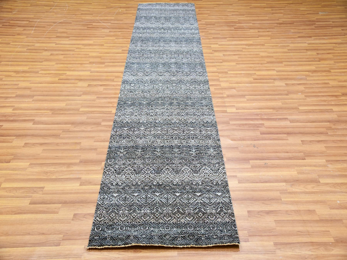 Modern / Contemporary hand-knotted wool runner in Gray, 2'6" x 12'2", SKU O079812