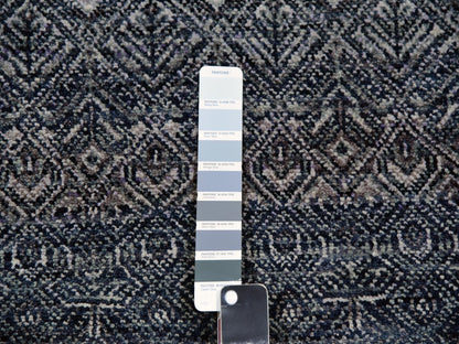 Grey 2'6" x 12'2" Modern / Contemporary Hand knotted Wool Rug - Sku: O079812