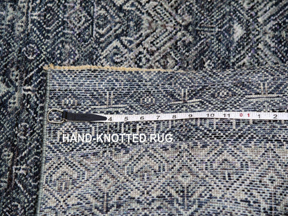 Grey 2'6" x 12'2" Modern / Contemporary Hand knotted Wool Rug - Sku: O079812
