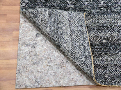 Grey 2'7" x 10'1" Modern / Contemporary Hand knotted Wool Rug - Sku: O079813
