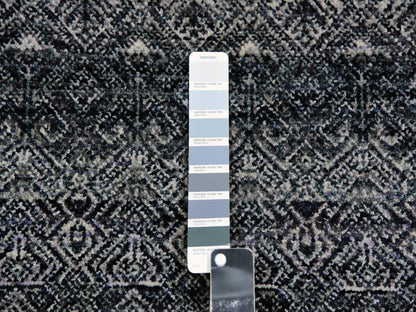 Grey 2'7" x 10'1" Modern / Contemporary Hand knotted Wool Rug - Sku: O079813