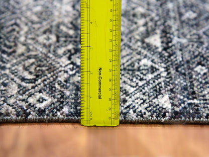Grey 2'7" x 10'1" Modern / Contemporary Hand knotted Wool Rug - Sku: O079813