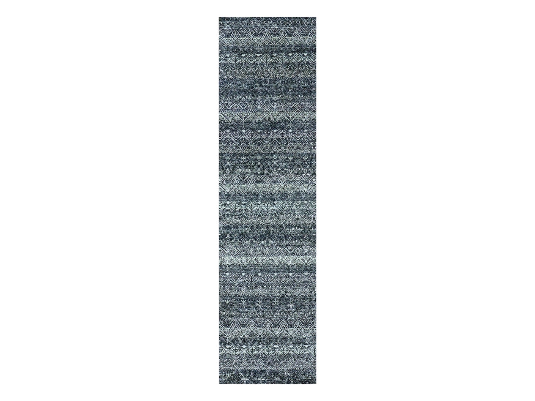 Gray 2'8" x 10'0" Modern / Contemporary Hand knotted Wool Rug - Sku: O079814